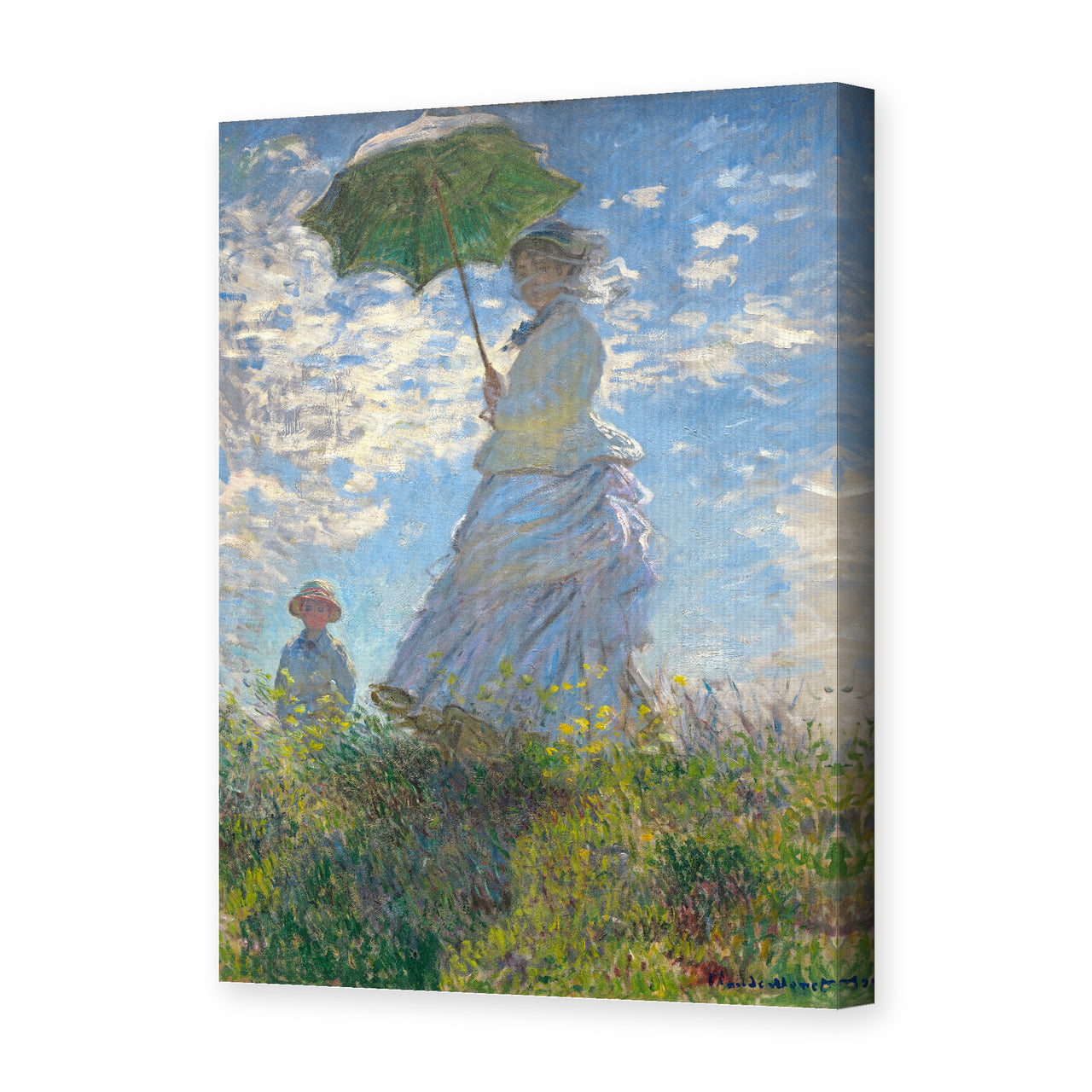 Claude Monet's 'Woman with a Parasol' painting reproduced as a gallery-wrapped canvas print