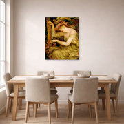 Unframed poster print of Dante Gabriel Rossetti's A Sea Spell displayed on a wall in a dining room