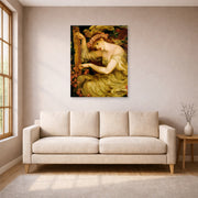 Unframed poster print of Dante Gabriel Rossetti's A Sea Spell displayed on a wall in a living room