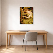 Unframed poster print of Dante Gabriel Rossetti's A Sea Spell displayed on a wall in a office