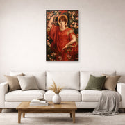 Gallery-wrapped canvas print of Dante Gabriel Rossetti's A Vision of Fiammetta displayed on a wall in a living room