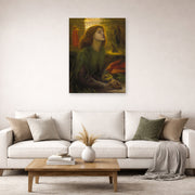 Unframed poster print of Dante Gabriel Rossetti's Beata Beatrix displayed on a wall in a living room