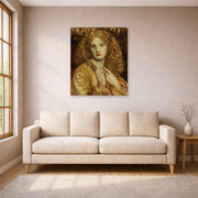 Unframed poster print of Dante Gabriel Rossetti's Helen of troy displayed on a wall in a living room