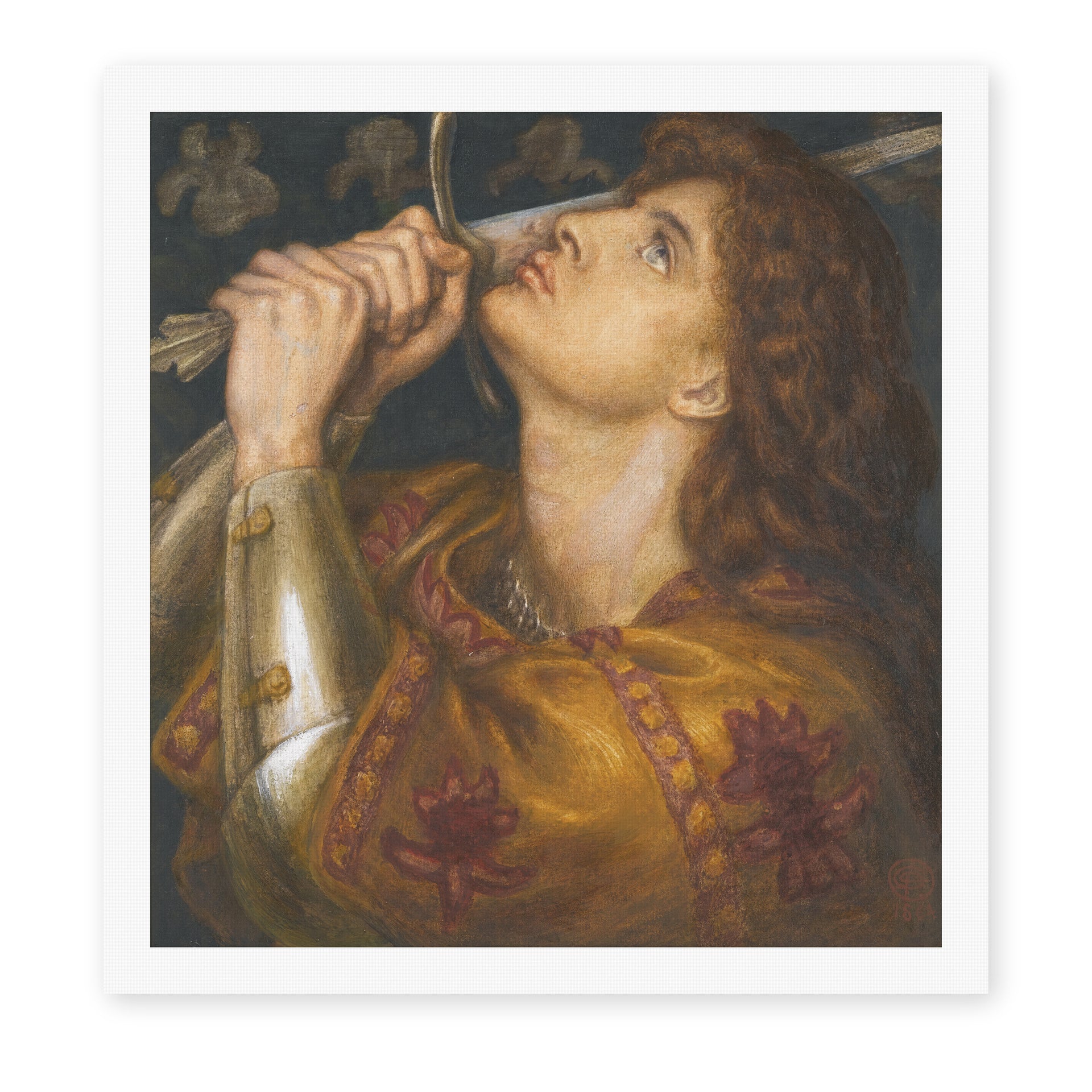Dante Gabriel Rossetti's 'Joan of Arc' painting reproduced as a rolled canvas print