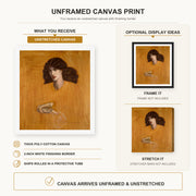 Dante Gabriel Rossetti - La Donna Della Finestra (The Lady of Pity) canvas print size comparison and framing display infographic