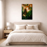 Gallery-wrapped canvas print of Dante Gabriel Rossetti's La Ghirlandata displayed on a wall in a bedroom