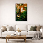Gallery-wrapped canvas print of Dante Gabriel Rossetti's La Ghirlandata displayed on a wall in a living room