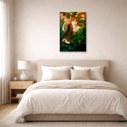 Unframed poster print of Dante Gabriel Rossetti's La Ghirlandata displayed on a wall in a bedroom