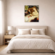 Unframed poster print of Dante Gabriel Rossetti's Lady Lilith displayed on a wall in a bedroom
