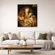 Gallery-wrapped canvas print of Dante Gabriel Rossetti's Monna Vanna displayed on a wall in a living room