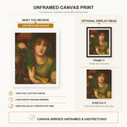 Dante Gabriel Rossetti - My Lady Greensleeves canvas print size comparison and framing display infographic