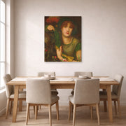 Gallery-wrapped canvas print of Dante Gabriel Rossetti's My Lady Greensleeves displayed on a wall in a dining room