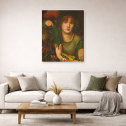 Gallery-wrapped canvas print of Dante Gabriel Rossetti's My Lady Greensleeves displayed on a wall in a living room