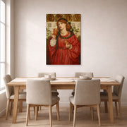 Gallery-wrapped canvas print of Dante Gabriel Rossetti's The Loving Cup displayed on a wall in a dining room