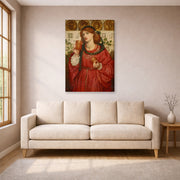 Gallery-wrapped canvas print of Dante Gabriel Rossetti's The Loving Cup displayed on a wall in a living room