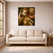 Gallery-wrapped canvas print of Dante Gabriel Rossetti's The Roman Widow displayed on a wall in a living room