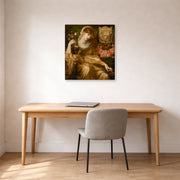 Gallery-wrapped canvas print of Dante Gabriel Rossetti's The Roman Widow displayed on a wall in a office