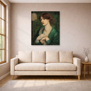 Gallery-wrapped canvas print of Dante Gabriel Rossetti's The Salutation of Beatrice displayed on a wall in a living room