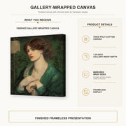 Dante Gabriel Rossetti - The Salutation of Beatrice gallery wrap canvas construction and hanging details infographic