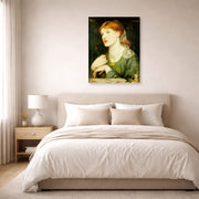 Gallery-wrapped canvas print of Dante Gabriel Rossetti's The Twig displayed on a wall in a bedroom