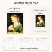Dante Gabriel Rossetti - The Twig poster print size comparison and framing display infographic
