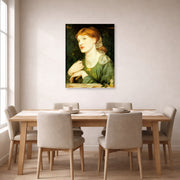 Unframed poster print of Dante Gabriel Rossetti's The Twig displayed on a wall in a dining room