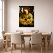 Gallery-wrapped canvas print of Dante Gabriel Rossetti's The Women's Window displayed on a wall in a dining room