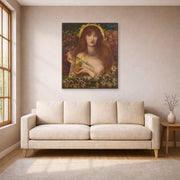Gallery-wrapped canvas print of Dante Gabriel Rossetti's Venus Verticordia displayed on a wall in a living room