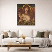Gallery-wrapped canvas print of Dante Gabriel Rossetti's Venus Verticordia displayed on a wall in a living room
