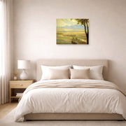 Unframed poster print of Diego Rivera's Avila Morning (The Ambles Valley) displayed on a wall in a bedroom
