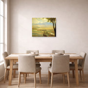 Unframed poster print of Diego Rivera's Avila Morning (The Ambles Valley) displayed on a wall in a dining room
