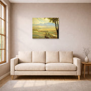 Unframed poster print of Diego Rivera's Avila Morning (The Ambles Valley) displayed on a wall in a living room
