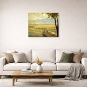 Unframed poster print of Diego Rivera's Avila Morning (The Ambles Valley) displayed on a wall in a living room