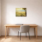 Unframed poster print of Diego Rivera's Avila Morning (The Ambles Valley) displayed on a wall in a home office
