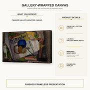 Diego Rivera - El Rastro gallery wrap canvas construction and hanging details infographic