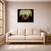 Gallery-wrapped canvas print of Diego Rivera's El Vendedor De Alcatraces displayed on a wall in a living room