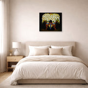 Unframed poster print of Diego Rivera's El Vendedor De Alcatraces displayed on a wall in a bedroom