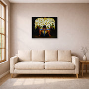 Unframed poster print of Diego Rivera's El Vendedor De Alcatraces displayed on a wall in a living room