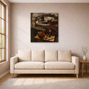 Gallery-wrapped canvas print of Diego Rivera's Knife and Fruit in Front of the Window displayed on a wall in a living room