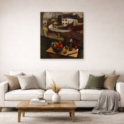 Unframed poster print of Diego Rivera's Knife and Fruit in Front of the Window displayed on a wall in a living room