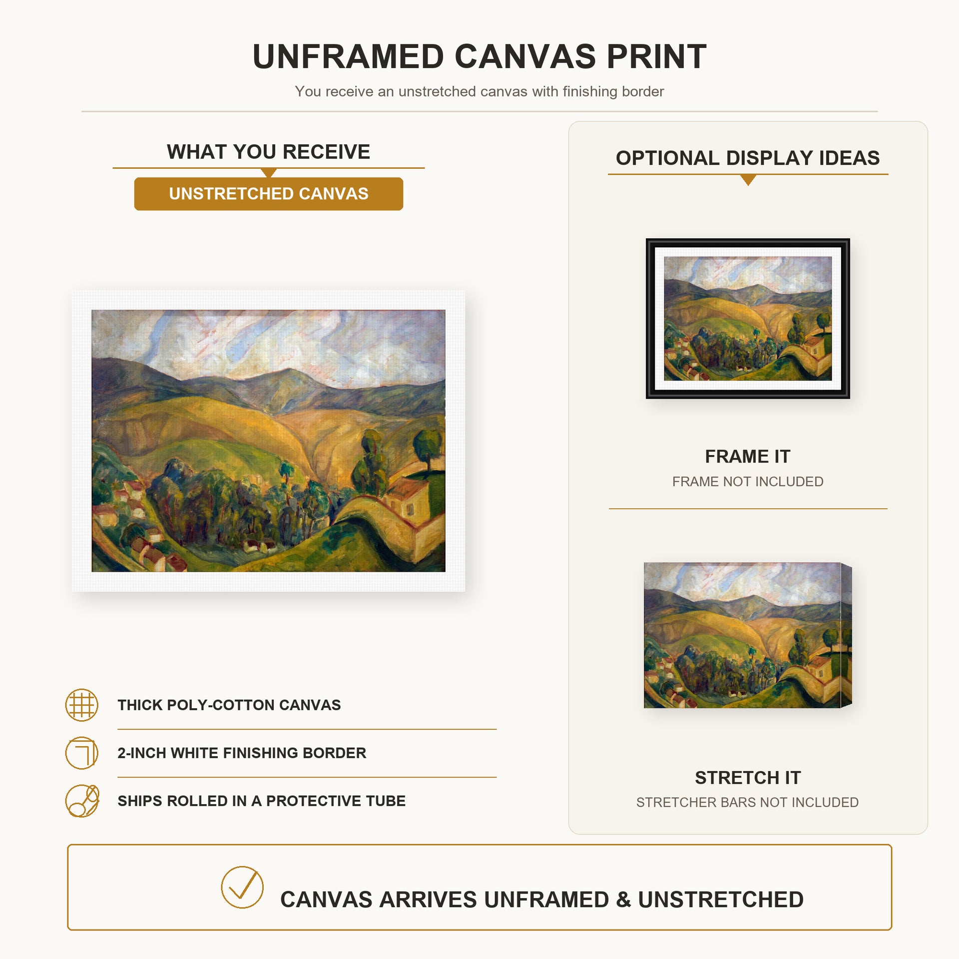 Diego Rivera - Landscape canvas print size comparison and framing display infographic