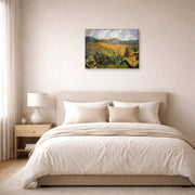 Gallery-wrapped canvas print of Diego Rivera's Landscape displayed on a wall in a bedroom