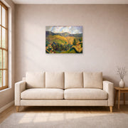 Unframed poster print of Diego Rivera's Landscape displayed on a wall in a living room