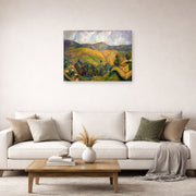 Unframed poster print of Diego Rivera's Landscape displayed on a wall in a living room