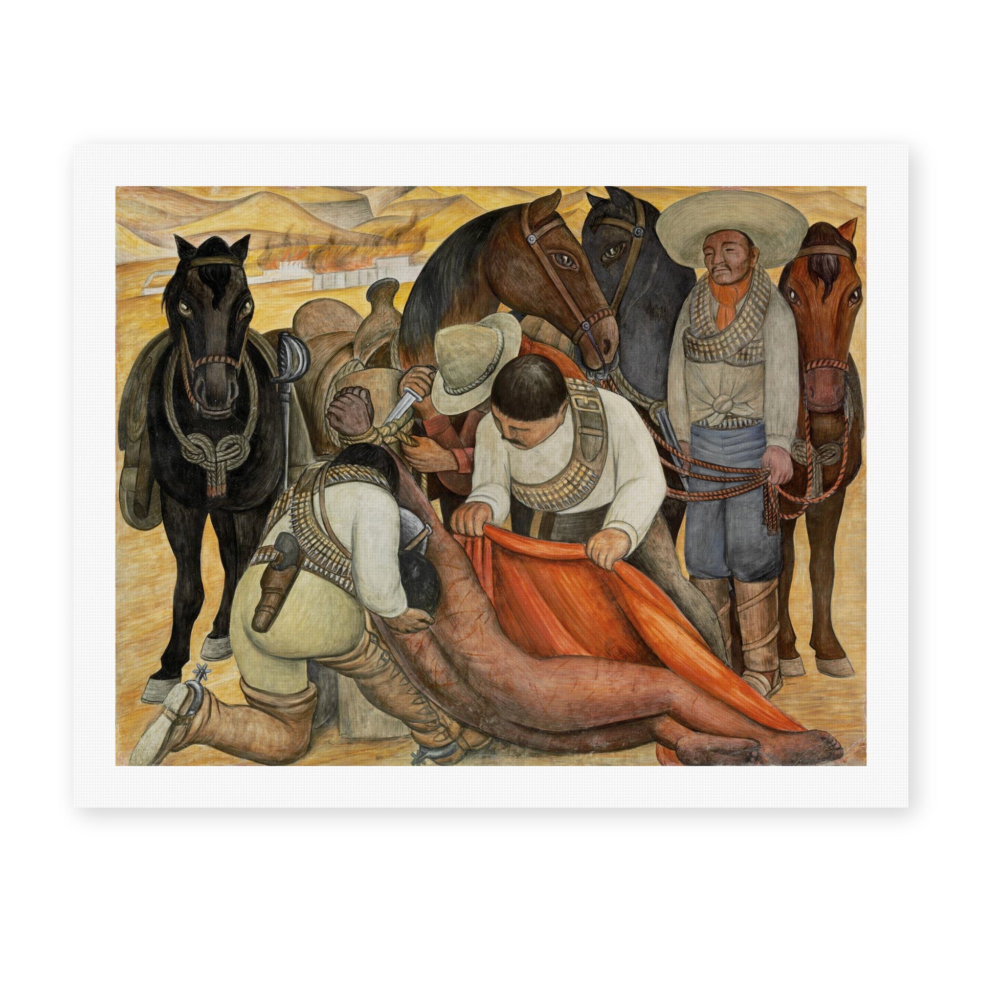 Diego Rivera's 'Liberation of the Peon' painting reproduced as a rolled canvas print