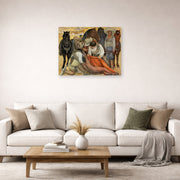 Unframed poster print of Diego Rivera's Liberation of the Peon displayed on a wall in a living room