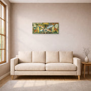 Unframed poster print of Diego Rivera's Man at the Crossroads displayed on a wall in a living room