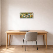 Unframed poster print of Diego Rivera's Man at the Crossroads displayed on a wall in a home office