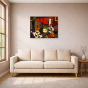 Gallery-wrapped canvas print of Diego Rivera's The Alarm Clock displayed on a wall in a living room