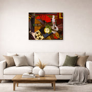 Gallery-wrapped canvas print of Diego Rivera's The Alarm Clock displayed on a wall in a living room